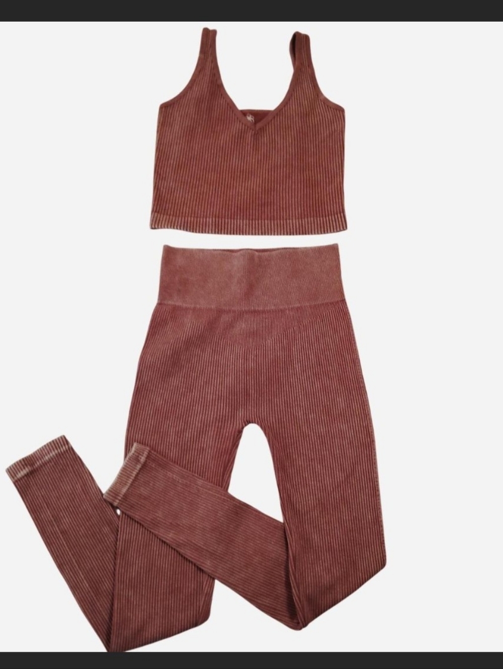 Aura Ribbed Two-Piece Legging Set in Dusty Rose